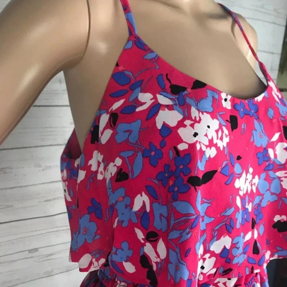 Elle Sundress Large Pink Purple Floral Print Ruffled Cute Casual Dress Summer - Picture 9 of 15